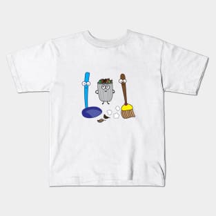 cute broom dustpan and trash bin Kids T-Shirt